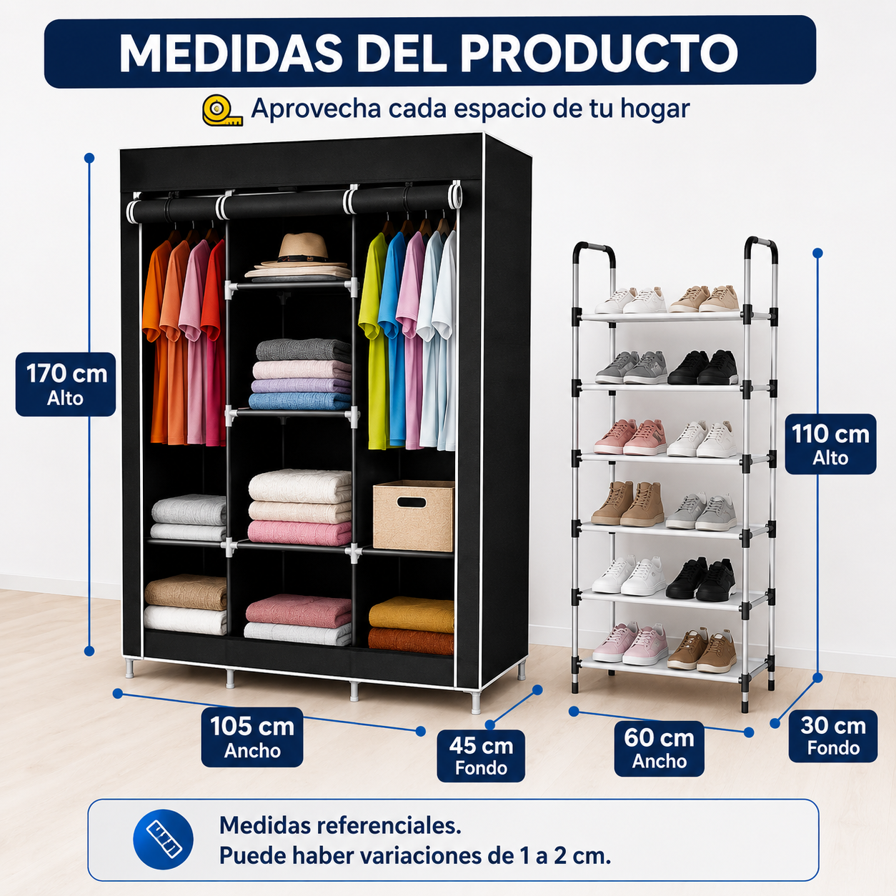 COMBO ORGANIZADOR 2 EN 1 | ARMARIO PORTATIL +ZAPATERO DE 6 NIVELES| ENVIO GRATIS