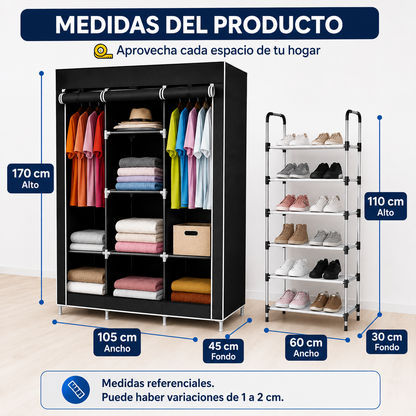COMBO ORGANIZADOR 2 EN 1 | ARMARIO PORTATIL +ZAPATERO DE 6 NIVELES| ENVIO GRATIS