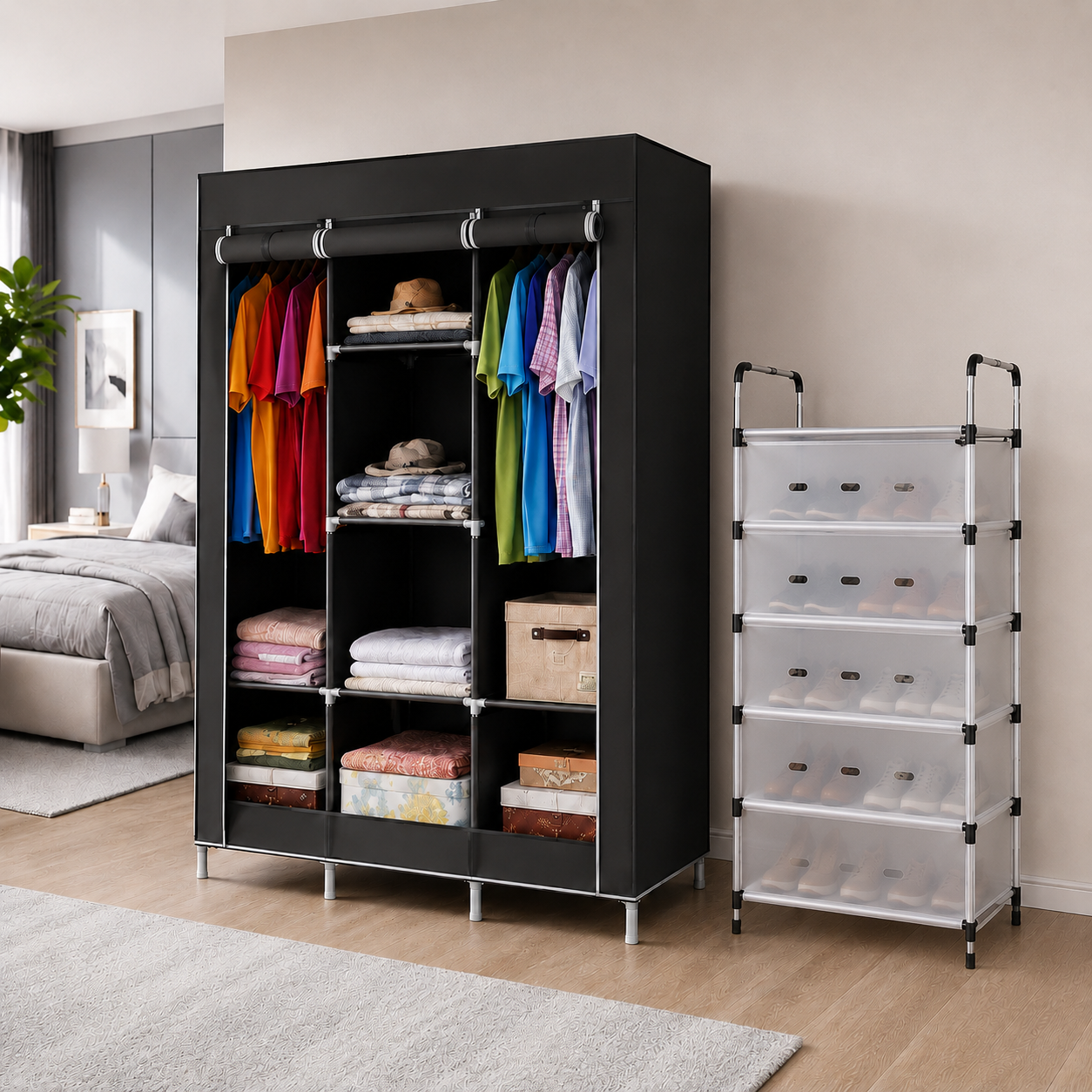COMBO ORGANIZADOR 2 EN 1 | ARMARIO PORTATIL +ZAPATERO DE 6 NIVELES| ENVIO GRATIS