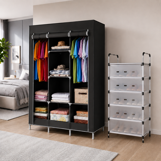 COMBO ORGANIZADOR 2 EN 1 | ARMARIO PORTATIL +ZAPATERO DE 6 NIVELES| ENVIO GRATIS