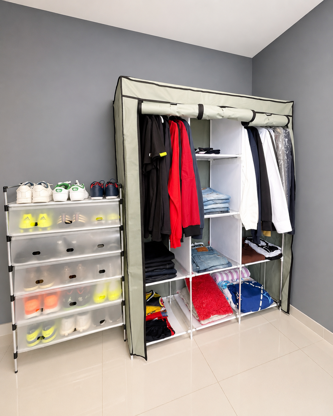 COMBO ORGANIZADOR 2 EN 1 | ARMARIO PORTATIL +ZAPATERO DE 6 NIVELES| ENVIO GRATIS